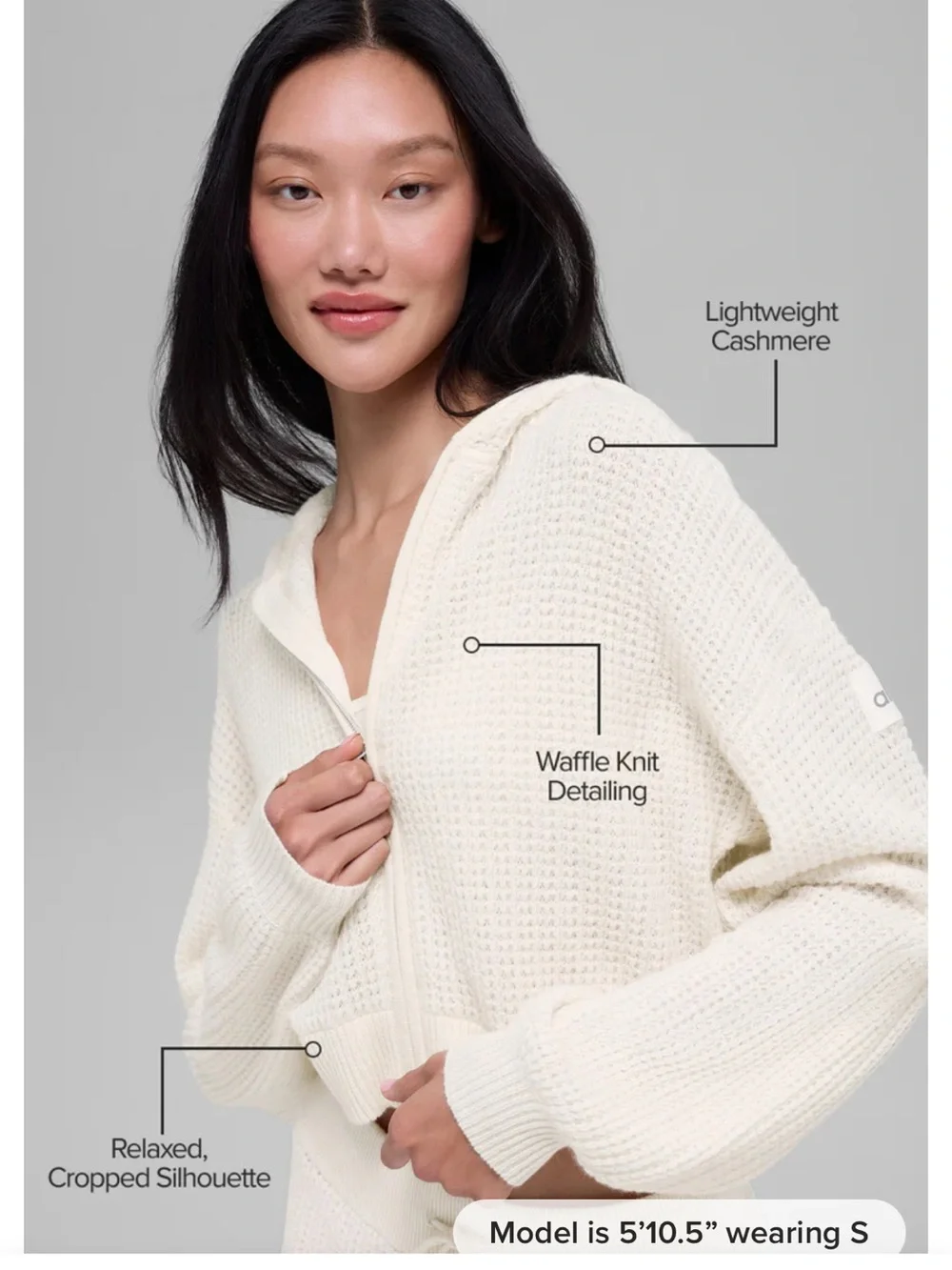 ALO YOGA Cashmere Plush Waffle Full Zip Hoodie Ivory White XS NWOT Luxury